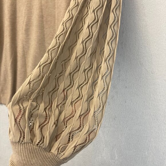 Sioni Milano Lace Balloon Sleeve Knit Sweater Top Womens Large L Tan Neutral - Picture 4 of 12